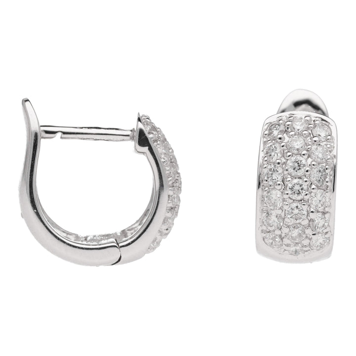 Small Pave Diamond 18ct White Gold Huggy Hoop Earrings - Michael Jones Jeweller