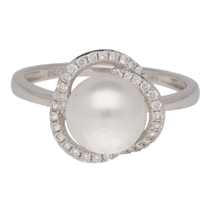 Pearl and Diamond 18ct White Gold Petal Ring - Michael Jones Jeweller