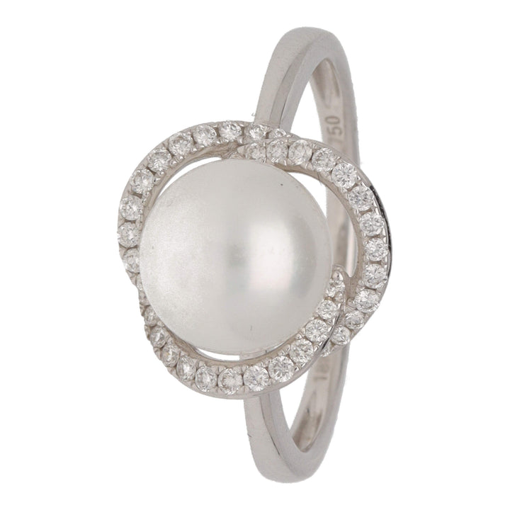 Pearl and Diamond 18ct White Gold Petal Ring - Michael Jones Jeweller