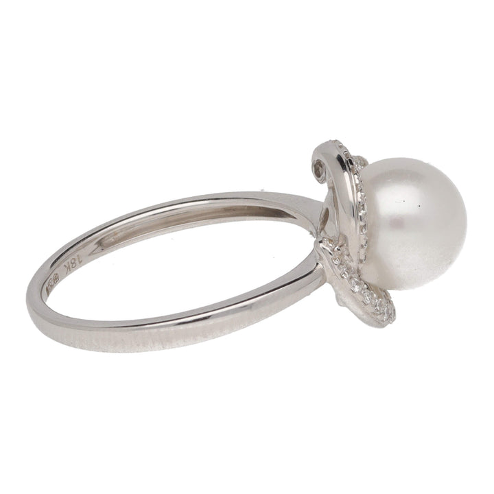 Pearl and Diamond 18ct White Gold Petal Ring - Michael Jones Jeweller