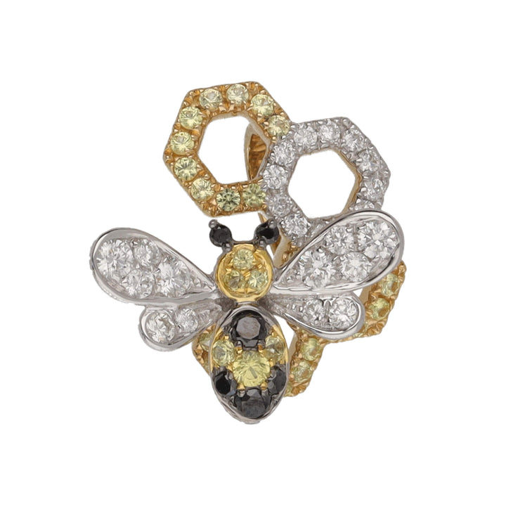 Yellow Sapphire and Diamond Bee and Honeycomb Pendant