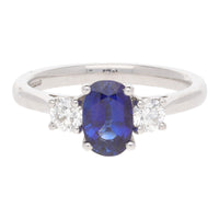 Sapphire and Diamond Oval Three Stone 18ct Yellow Gold Ring