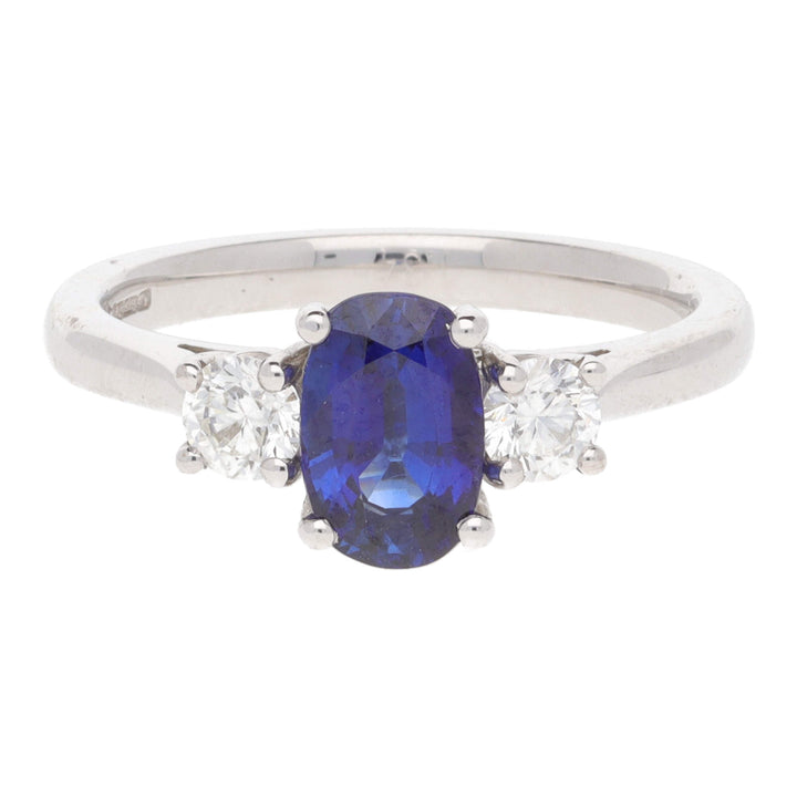 Sapphire and Diamond Oval Three Stone 18ct Yellow Gold Ring