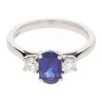Sapphire and Diamond Oval Three Stone 18ct Yellow Gold Ring