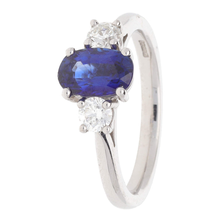Sapphire and Diamond Oval Three Stone 18ct Yellow Gold Ring