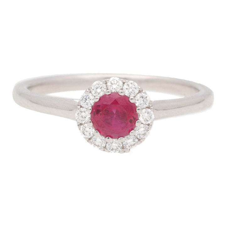 Ruby and Diamond 18ct White Gold Round Cluster Ring - Michael Jones Jeweller