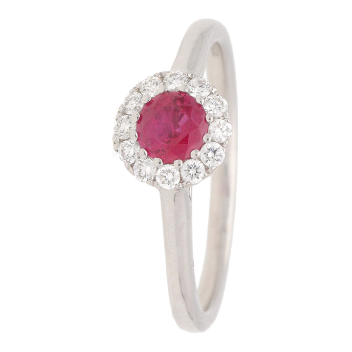 Ruby and Diamond 18ct White Gold Round Cluster Ring - Michael Jones Jeweller