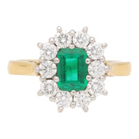Emerald and Diamond 18ct Yellow and White Gold Rectangular Cluster Ring