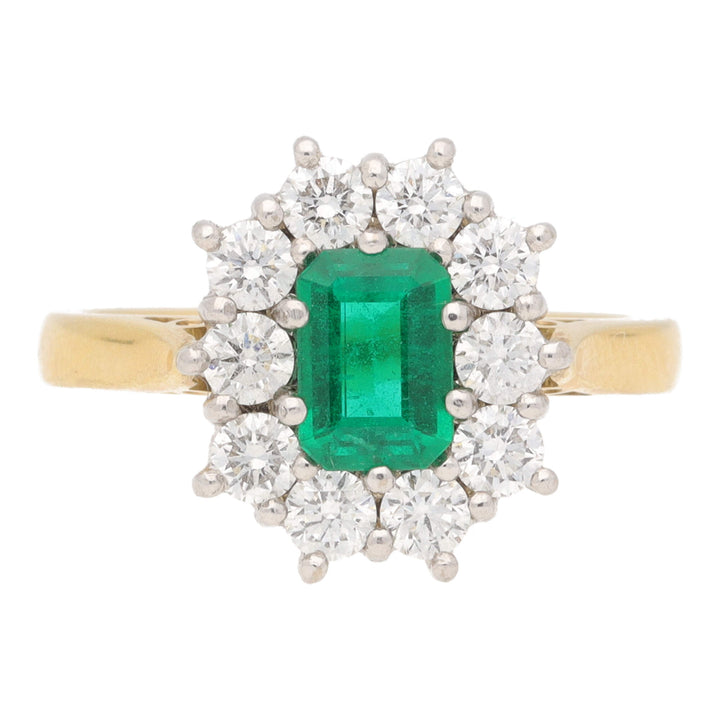 Emerald and Diamond 18ct Yellow and White Gold Rectangular Cluster Ring