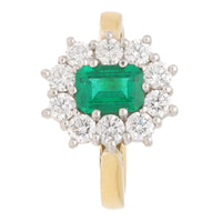 Emerald and Diamond 18ct Yellow and White Gold Rectangular Cluster Ring