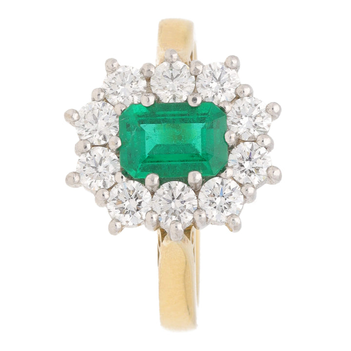 Emerald and Diamond 18ct Yellow and White Gold Rectangular Cluster Ring