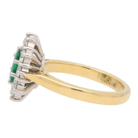 Emerald and Diamond 18ct Yellow and White Gold Rectangular Cluster Ring