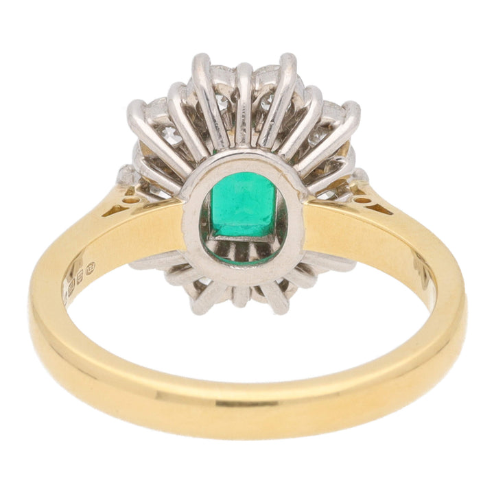 Emerald and Diamond 18ct Yellow and White Gold Rectangular Cluster Ring