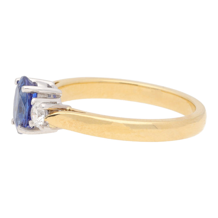 Blue Sapphire and Diamond 18ct Yellow and White Gold Three Stone Ring - Michael Jones Jeweller