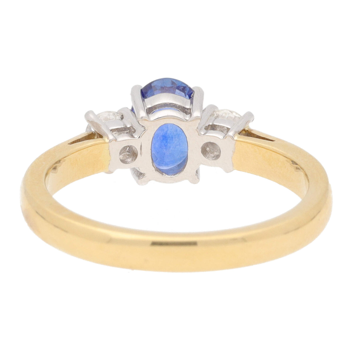 Blue Sapphire and Diamond 18ct Yellow and White Gold Three Stone Ring - Michael Jones Jeweller