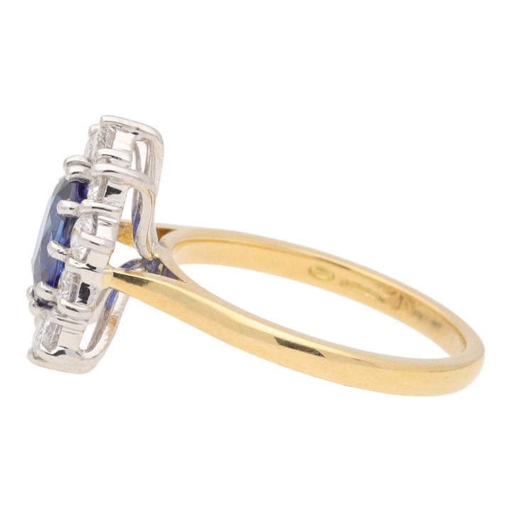 Blue Sapphire and Diamond 18ct Yellow and White Gold Oval Cluster Ring