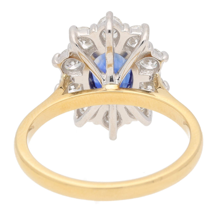 Blue Sapphire and Diamond 18ct Yellow and White Gold Oval Cluster Ring