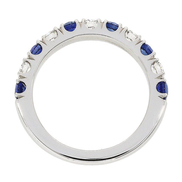 Sapphire and Diamond Castle Claw 18ct White Gold Half Eternity Ring - Michael Jones Jeweller