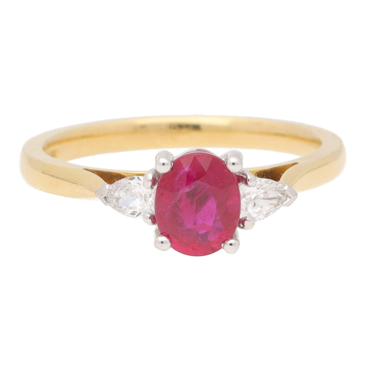 Ruby and Diamond 18ct Yellow Gold Three Stone Ring