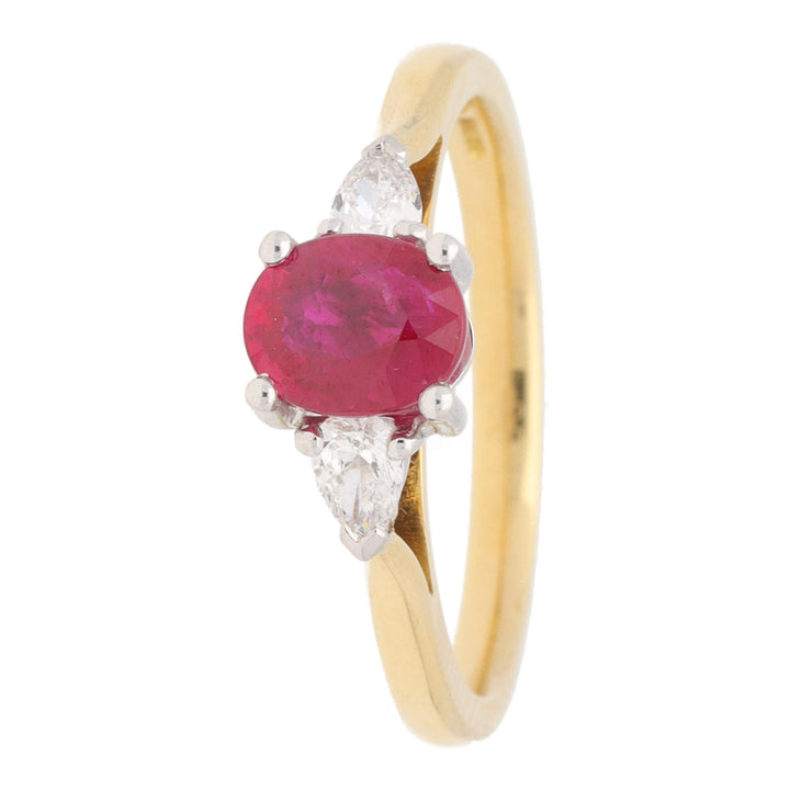 Ruby and Diamond 18ct Yellow Gold Three Stone Ring