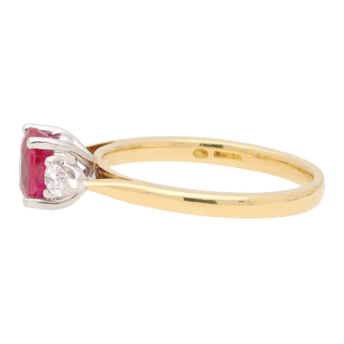 Ruby and Diamond 18ct Yellow Gold Three Stone Ring - Michael Jones Jeweller
