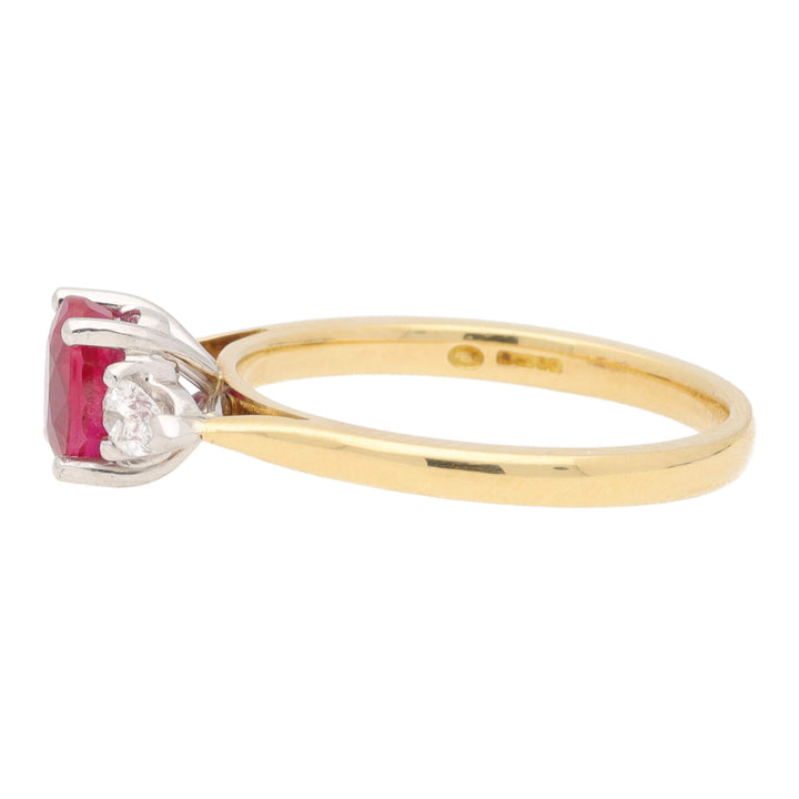 Ruby and Diamond 18ct Yellow Gold Three Stone Ring