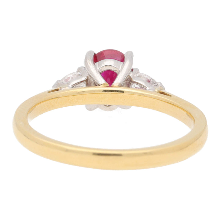 Ruby and Diamond 18ct Yellow Gold Three Stone Ring