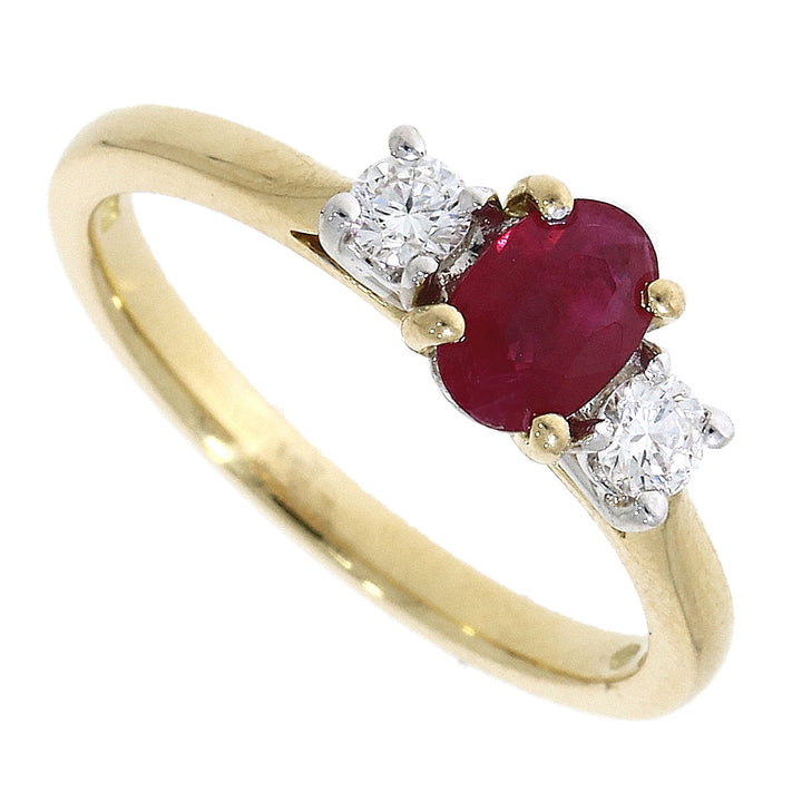 Ruby and Diamond 18ct Yellow Gold Three Stone Ring