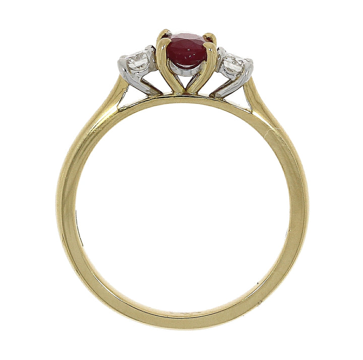 Ruby and Diamond 18ct Yellow Gold Three Stone Ring