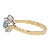 Aquamarine and Diamond Oval 18ct Yellow Gold Cluster Ring - Michael Jones Jeweller