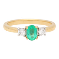 Emerald and Diamond 18ct Yellow Gold Oval Three Stone Ring - Michael Jones Jeweller