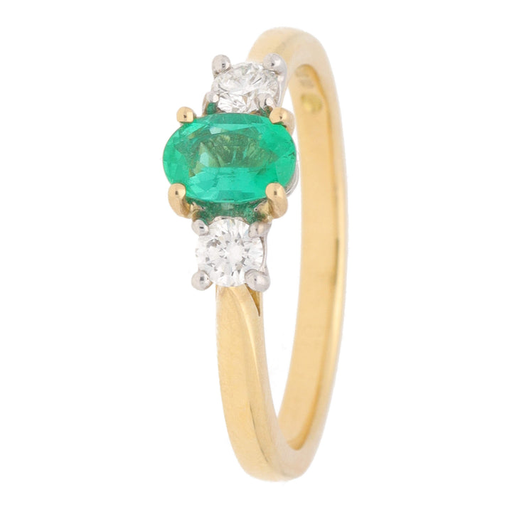 Emerald and Diamond 18ct Yellow Gold Oval Three Stone Ring - Michael Jones Jeweller