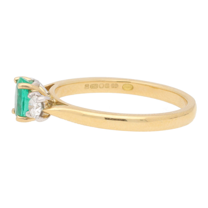 Emerald and Diamond 18ct Yellow Gold Oval Three Stone Ring - Michael Jones Jeweller
