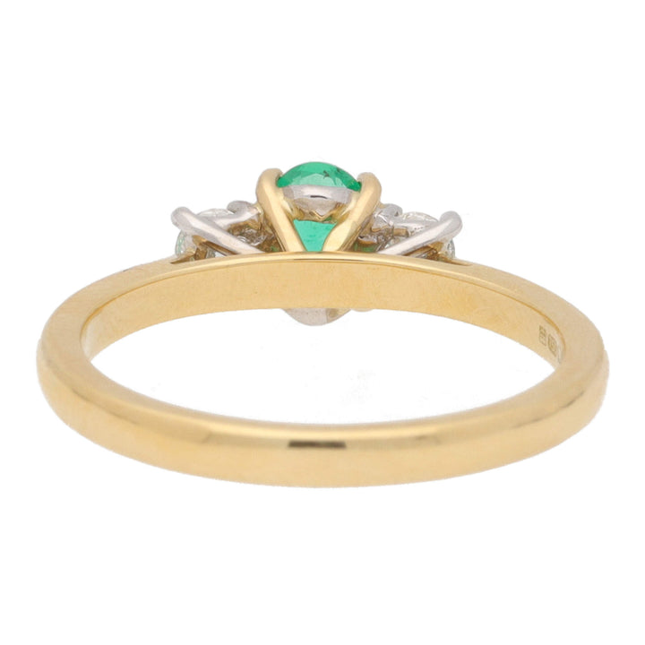 Emerald and Diamond 18ct Yellow Gold Oval Three Stone Ring - Michael Jones Jeweller