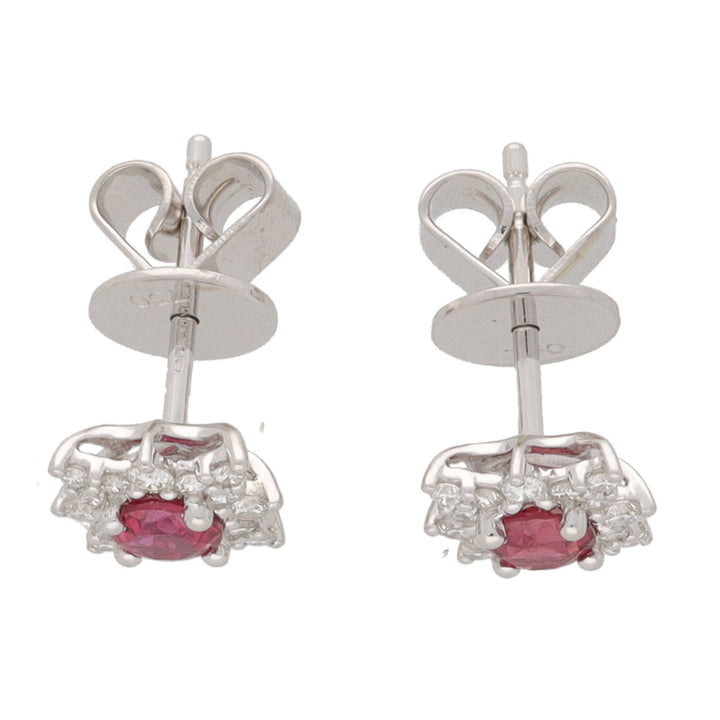 Ruby and Diamond 18ct White Gold Star Cluster Earrings - Michael Jones Jeweller