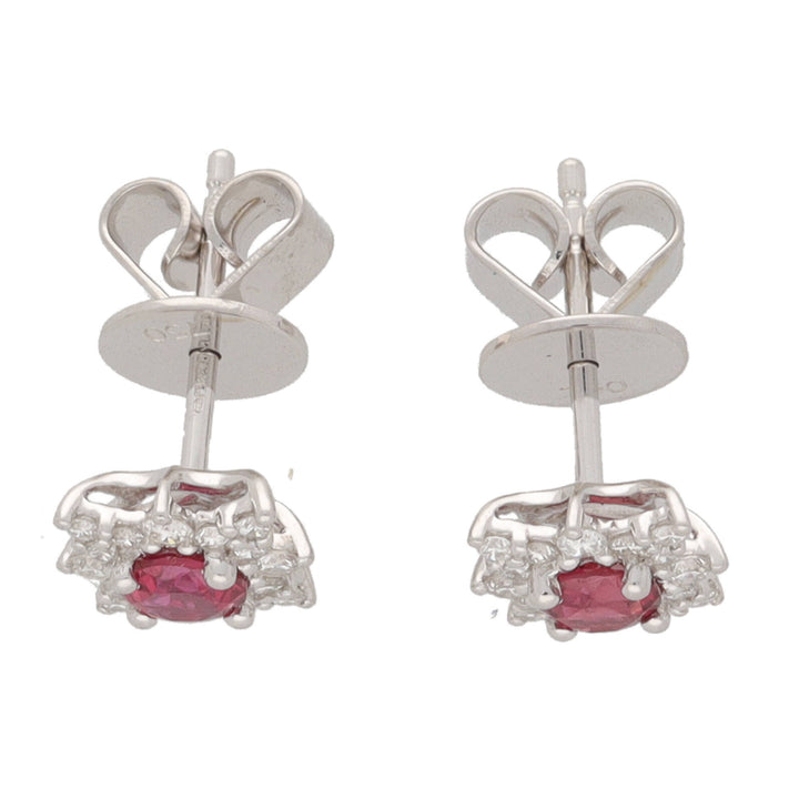Ruby and Diamond 18ct White Gold Star Cluster Earrings