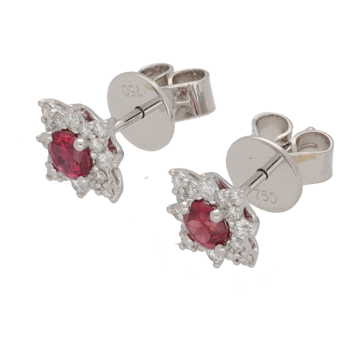 Ruby and Diamond 18ct White Gold Star Cluster Earrings - Michael Jones Jeweller