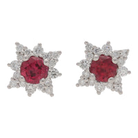 Ruby and Diamond 18ct White Gold Star Cluster Earrings - Michael Jones Jeweller
