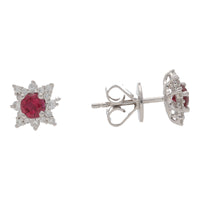 Ruby and Diamond 18ct White Gold Star Cluster Earrings