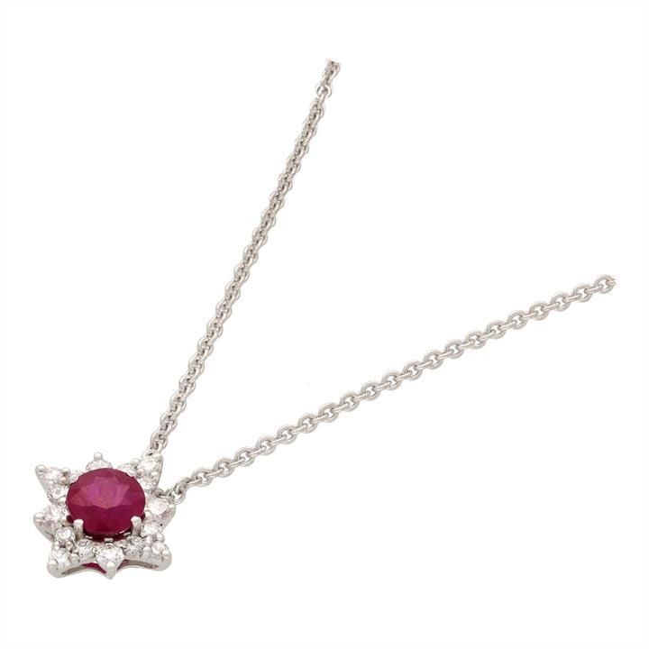 Ruby and Diamond 18ct White Gold Star Cluster Pendant - Michael Jones Jeweller