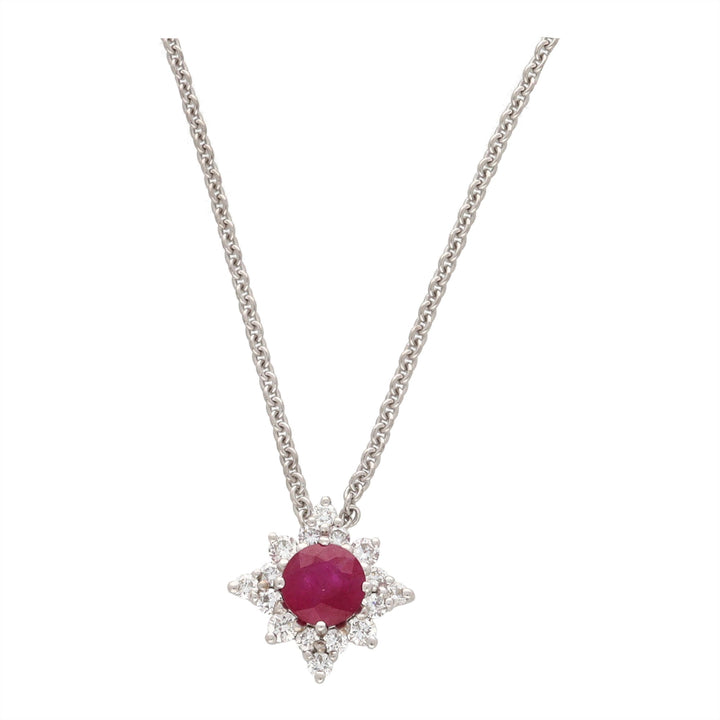 Ruby and Diamond 18ct White Gold Star Cluster Pendant - Michael Jones Jeweller