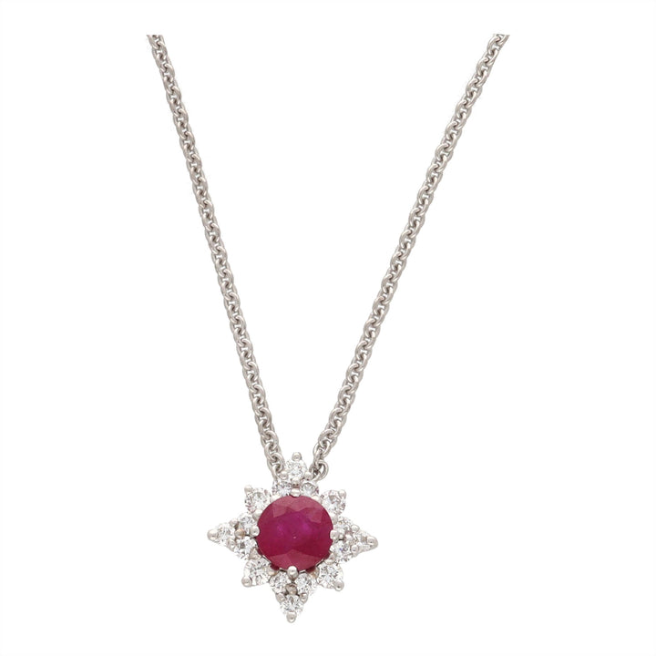 Ruby and Diamond 18ct White Gold Star Cluster Pendant