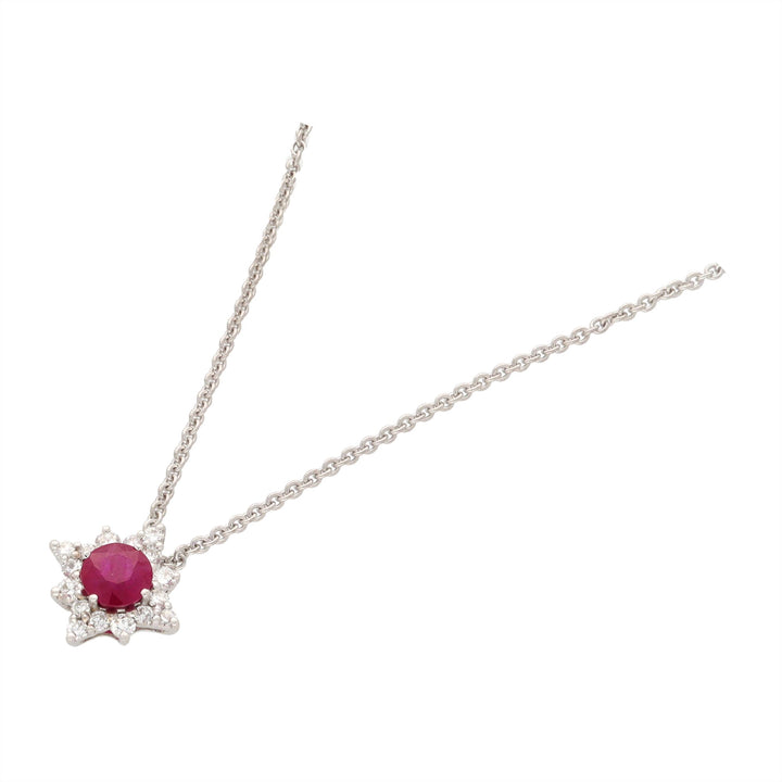 Ruby and Diamond 18ct White Gold Star Cluster Pendant