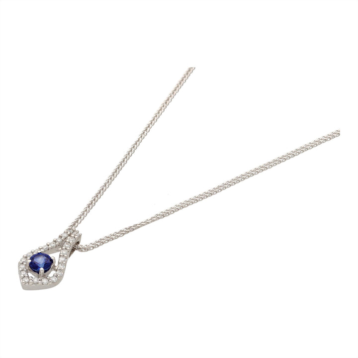Sapphire and Diamond 18ct White Gold Leaf Pendant - Michael Jones Jeweller