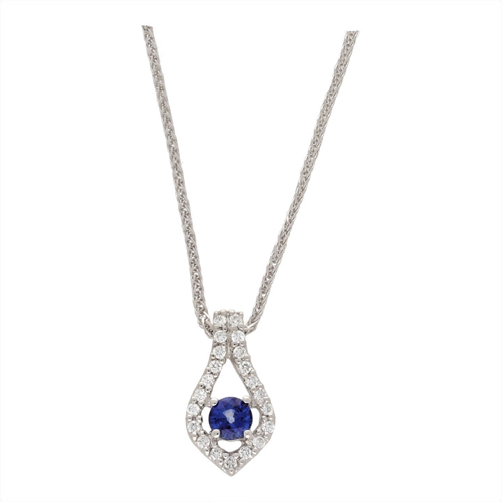 Sapphire and Diamond 18ct White Gold Leaf Pendant - Michael Jones Jeweller