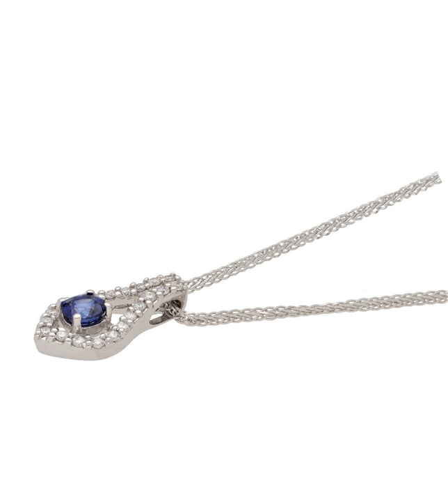 Sapphire and Diamond 18ct White Gold Leaf Pendant - Michael Jones Jeweller