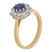 Sapphire and Diamond 18ct Yellow Gold Oval Cluster Ring - Michael Jones Jeweller