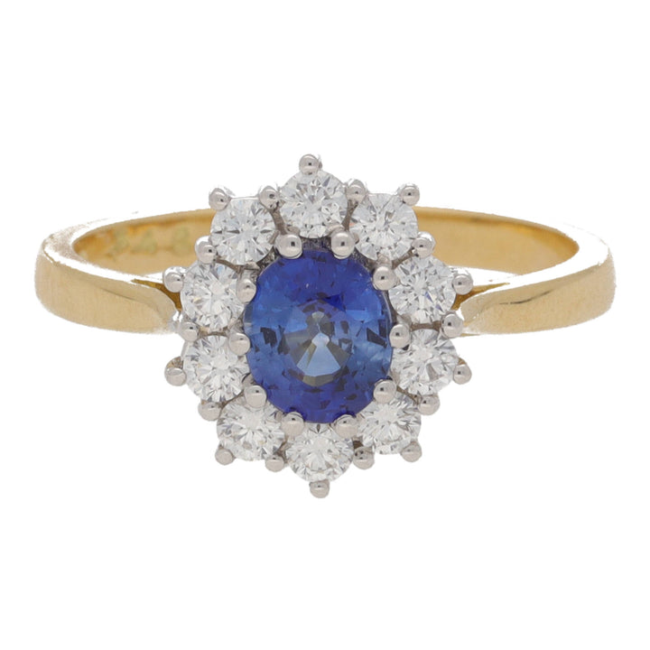 Sapphire and Diamond 18ct Yellow Gold Oval Cluster Ring - Michael Jones Jeweller