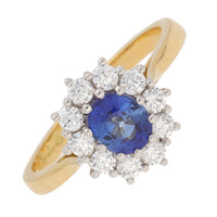 Sapphire and Diamond 18ct Yellow Gold Oval Cluster Ring - Michael Jones Jeweller
