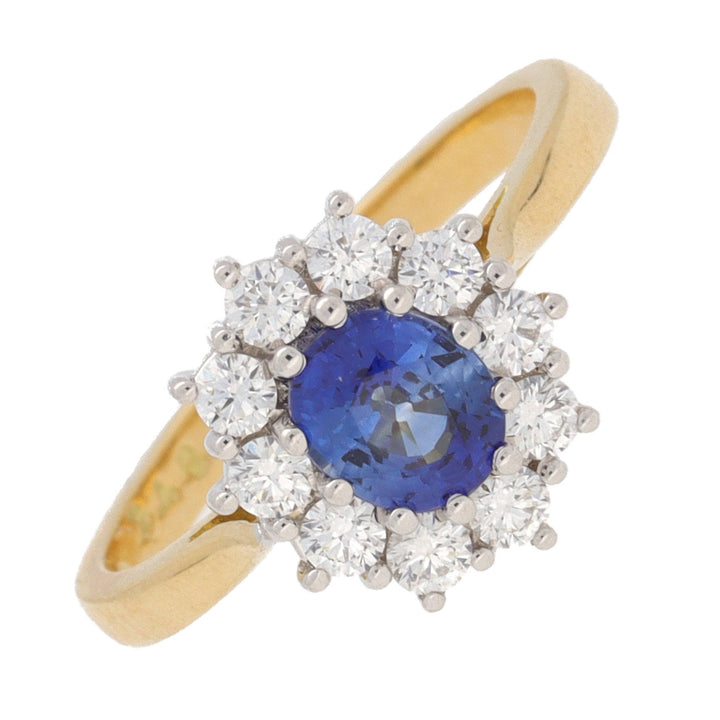 Sapphire and Diamond 18ct Yellow Gold Oval Cluster Ring - Michael Jones Jeweller